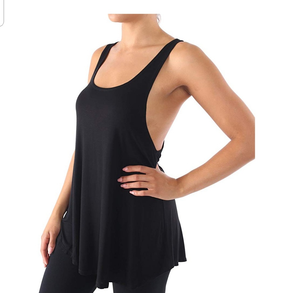 Black wide arm lounge gym solid workout tank top